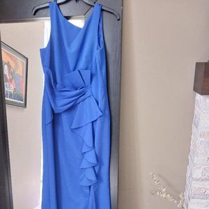 Rich blue full length  sleeveless gown